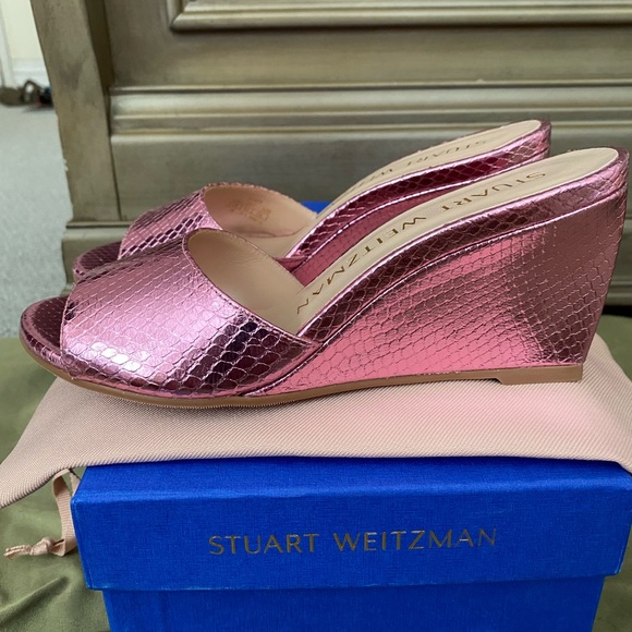 Stuart Weitzman metallic pink wedges sandals shoes 5 - Picture 2 of 7